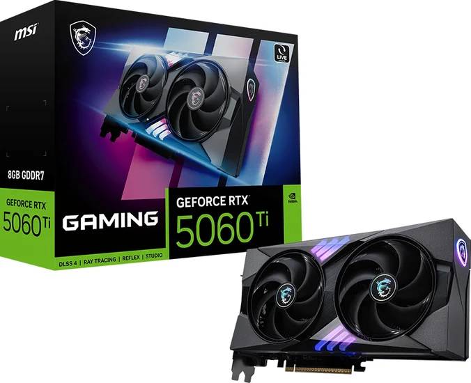 Видеокарта GeForce RTX 5060Ti, 8Gb GDDR7 128bit, MSI RTX 5060 Ti GAMING 8GB, RTL
