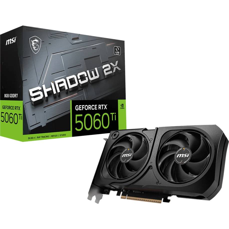 Видеокарта GeForce RTX 5060Ti, 8Gb GDDR7 128bit, MSI RTX 5060 Ti 8G SHADOW 2X PLUS, RTL