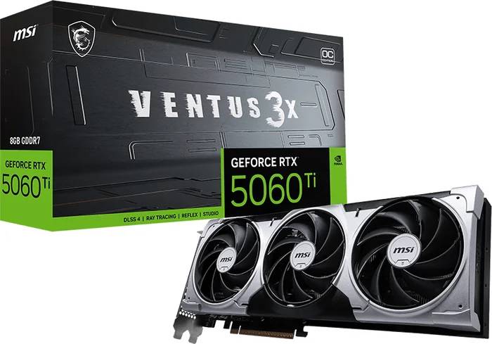 Видеокарта GeForce RTX 5060Ti, 8Gb GDDR7 128bit, MSI RTX 5060 Ti 8G VENTUS 3X OC, RTL