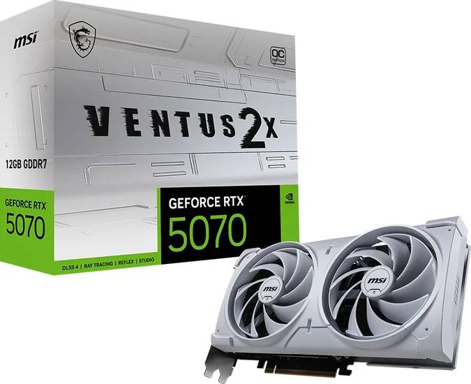 Видеокарта GeForce RTX 5070, 12Gb GDDR7 192bit, MSI RTX 5070 12G VENTUS 2X OC WHITE, RTL