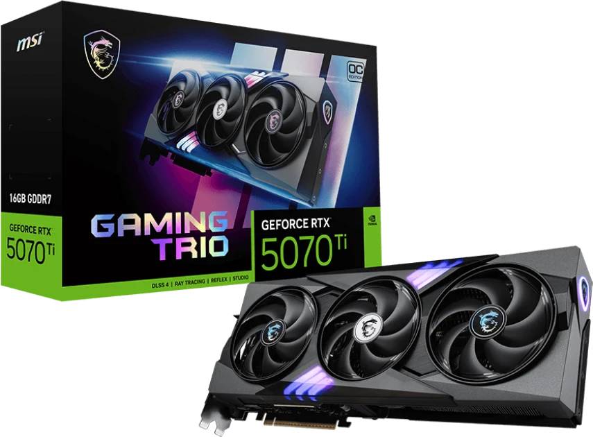 Видеокарта GeForce RTX 5070 TI, 16Gb GDDR7 256bit, MSI RTX 5070 Ti 16G GAMING TRIO OC, RTL