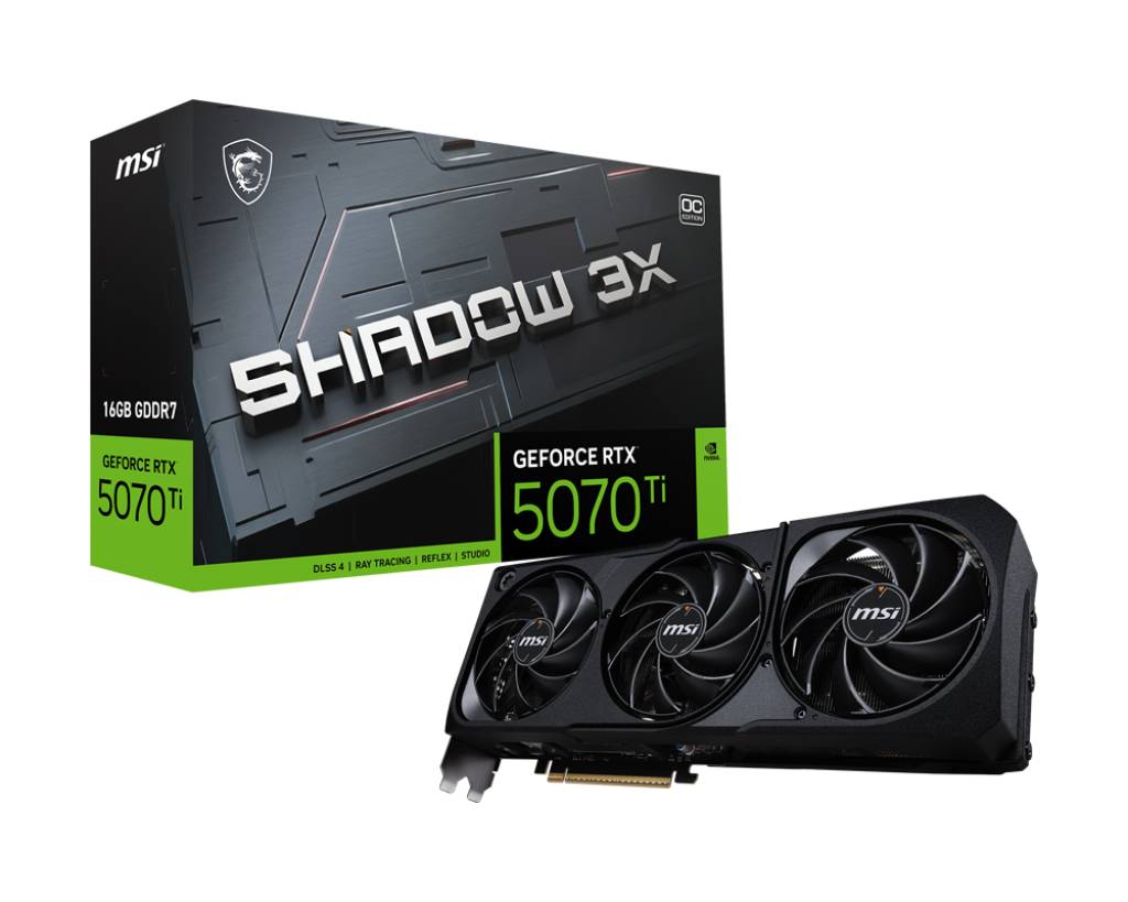Видеокарта GeForce RTX 5070 Ti, 16Gb GDDR7 256bit, MSI RTX 5070 Ti 16G Shadow 3X OC, RTL