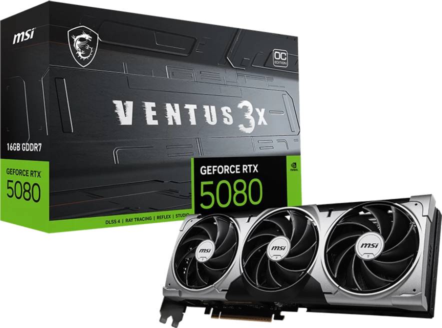 Видеокарта GeForce RTX 5080, 16Gb GDDR7 256bit, MSI RTX 5080 16G VENTUS 3X OC, RTL
