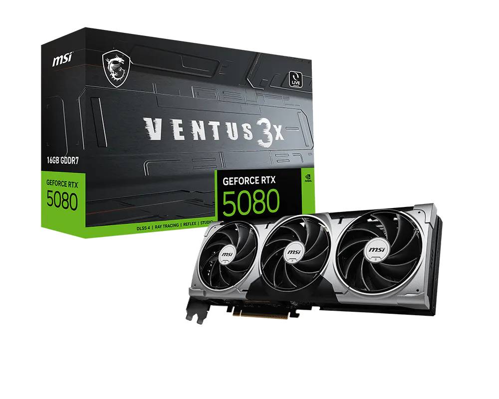Видеокарта GeForce RTX 5080, 16Gb GDDR7 256bit, MSI RTX 5080 16G VENTUS 3X, RTL