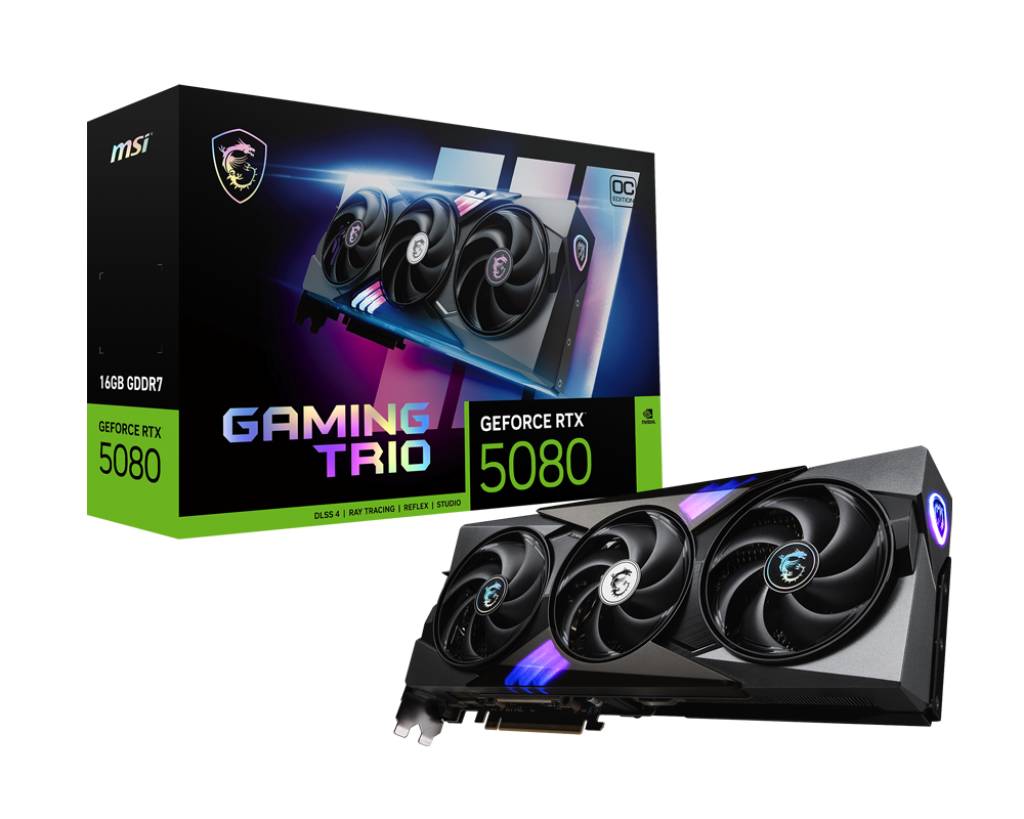 Видеокарта GeForce RTX 5080, 16Gb GDDR7 256bit, MSI RTX 5080 16G GAMING TRIO OC, RTL