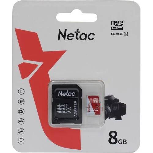 Карта памяти 8Gb Netac P500 ECO NT02P500ECO-008G-R, SD Micro, SDHC Class 10, UHS-I U1, адаптер