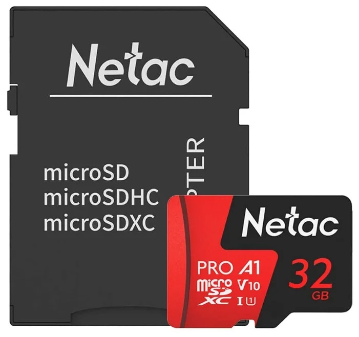 Карта памяти 32Gb Netac P500 Extreme Pro NT02P500PRO-032G-R, SD Micro, SDHC Class 10, UHS-I U1, переходник