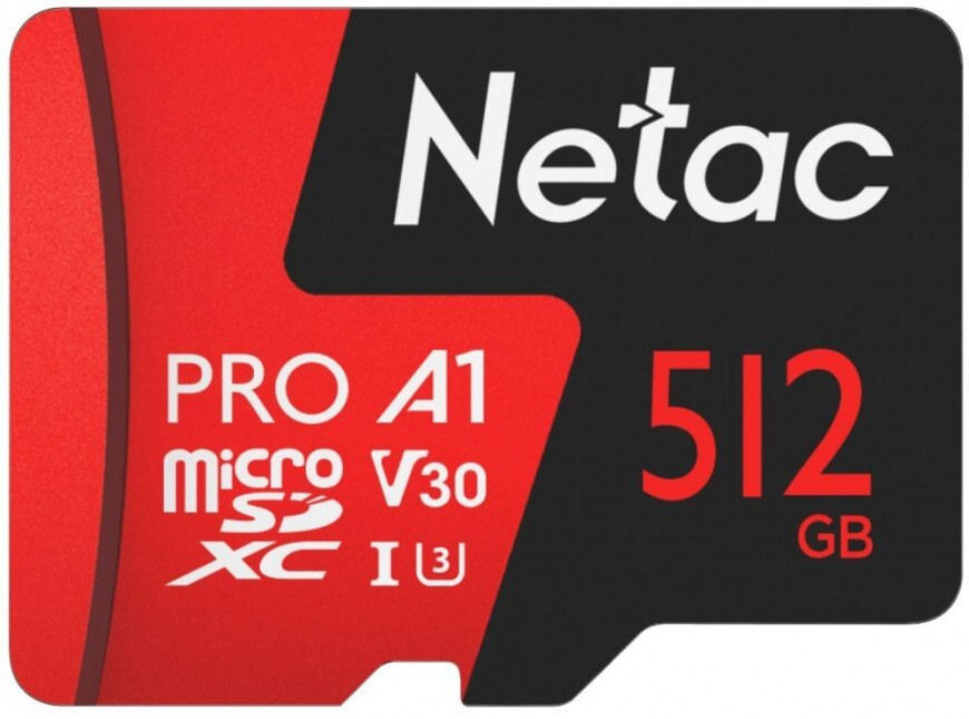 Карта памяти 512Gb Netac P500 Extreme Pro NT02P500PRO-512G-S, SD Micro, SDXC Class 10, UHS-I U3