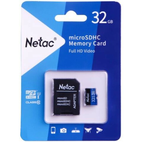 Карта памяти 32Gb Netac NT02P500STN-032G-R, SD Micro, SDHC Class 10, UHS-I U1, переходник