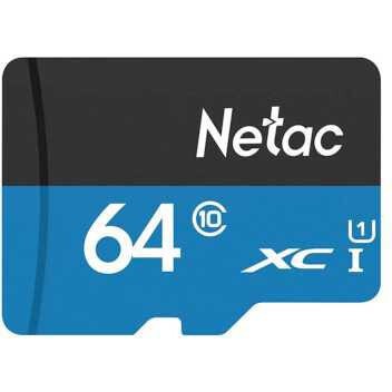 Карта памяти 64Gb Netac NT02P500STN-064G-R, SD Micro, SDXC Class 10, UHS-I U1, переходник