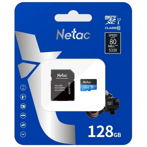 Карта памяти 128Gb Netac NT02P500STN-128G-R, SD Micro, SDXC Class 10, UHS-I U1, переходник