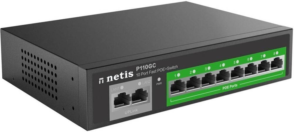 Коммутатор Netis P110GC, 8xLAN 1Gbps, 2xUplink 1Gbps, PoE