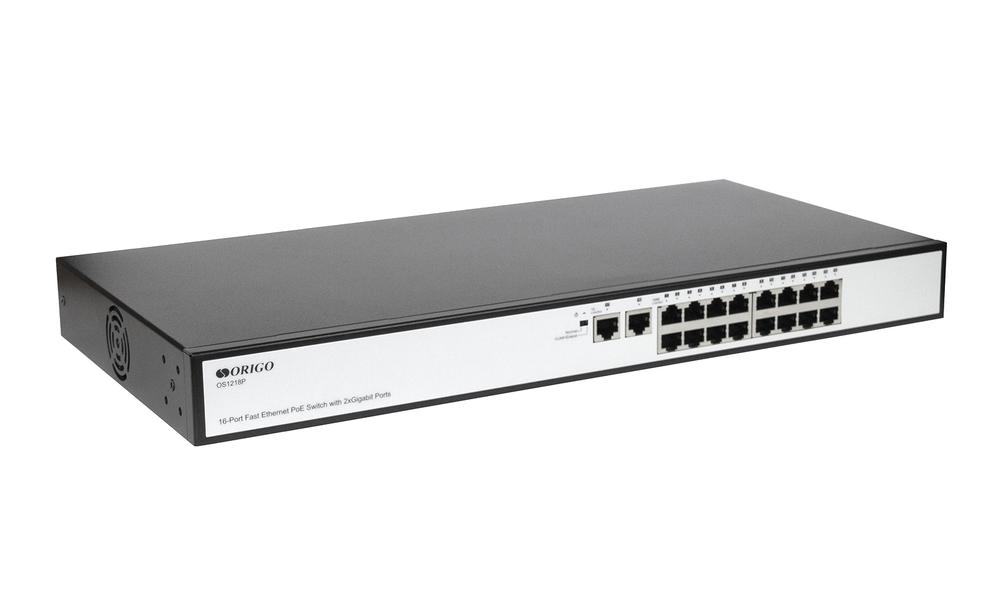 Коммутатор ORIGO OS1218P/190W/A1A, 16xLAN 100Mbps, 2xLAN 1Gbps, PoE