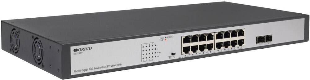 Коммутатор ORIGO OS2218FP/200W/A1A, 16xLAN 1Gbps, 2xSFP 1Gbps, PoE+