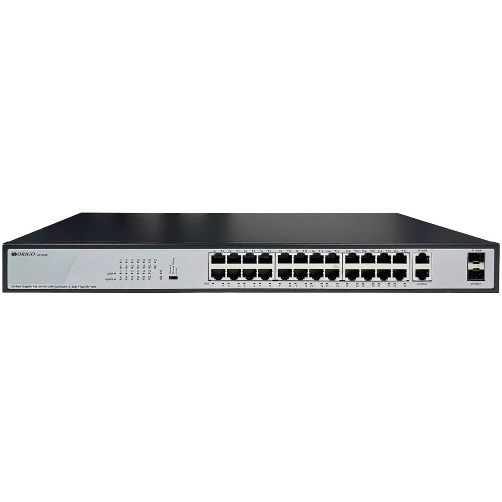 Коммутатор ORIGO OS2228P/370W/B1A, 26xLAN 1Gbps, 2xSFP 1Gbps, PoE