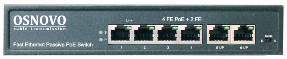Коммутатор Osnovo SW-20600/A(80W), 4xLAN 100Mbps, 2xUplink, PoE