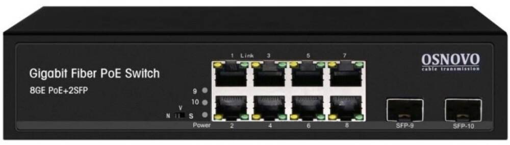 Коммутатор Osnovo SW-80802(150W), 8xLAN 1Gbps, 2xSFP, PoE