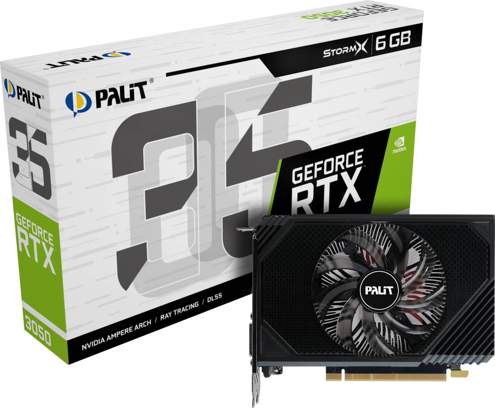 Видеокарта GeForce RTX 3050, 6Gb GDDR6 96bit, Palit STORMX NE63050018JE-1070F, RTL