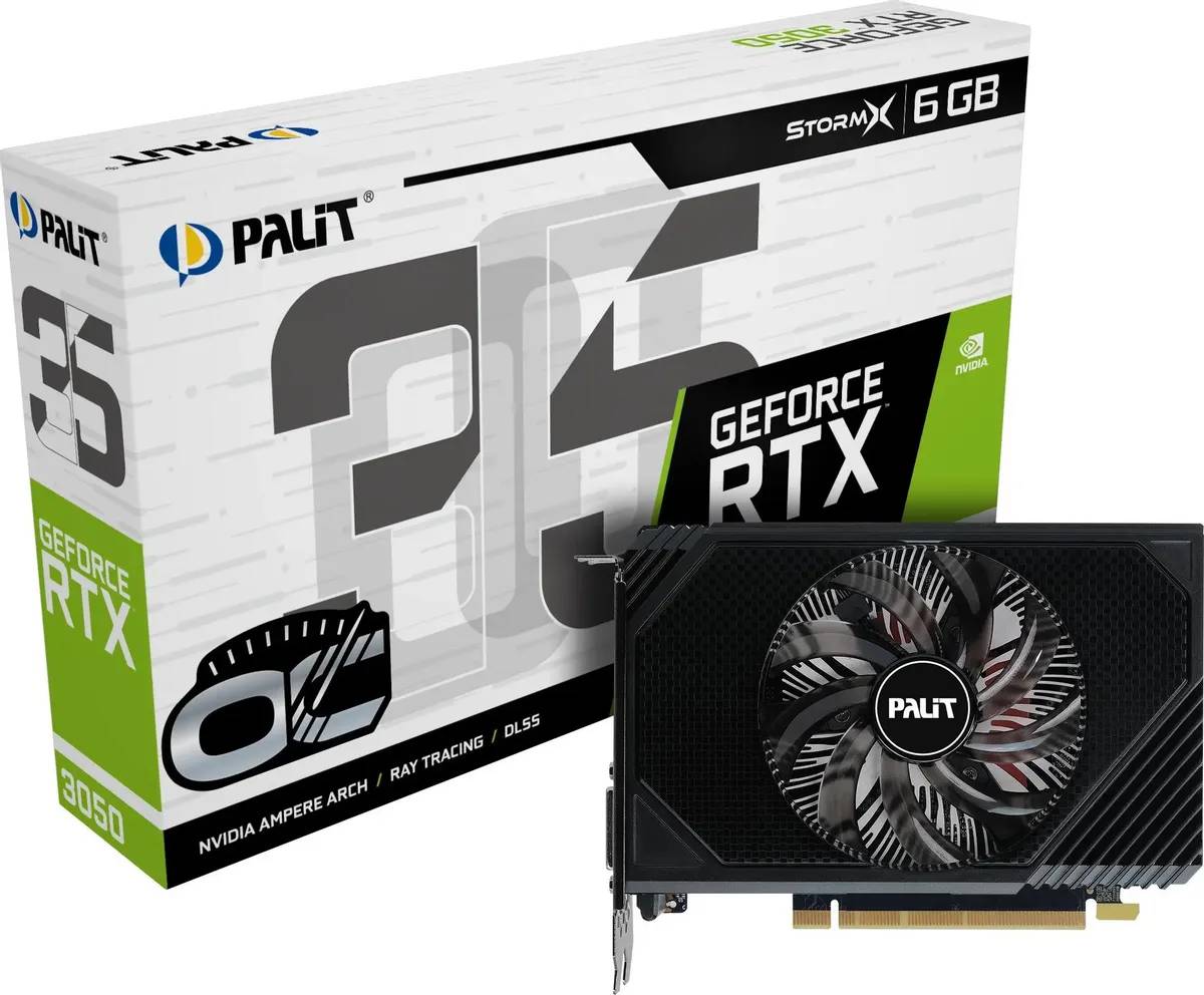 Видеокарта GeForce RTX 3050, 6Gb GDDR6 96bit, Palit StormX OC NE63050S18JE-1072F, RTL