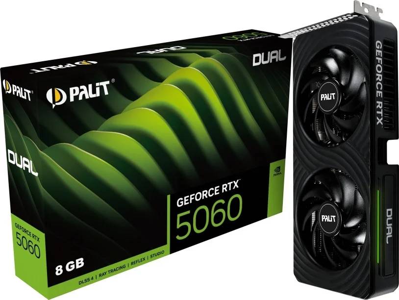 Видеокарта GeForce RTX 5060, 8Gb GDDR7 128bit, Palit RTX 5060 DUAL NE75060019P1-GB2063D, RTL