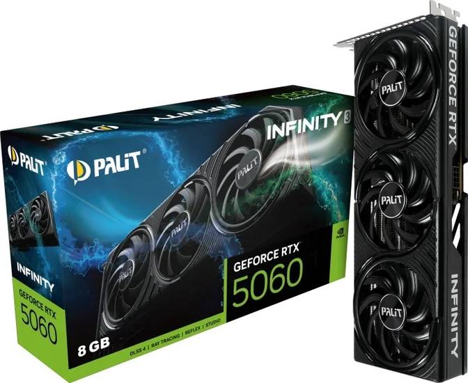 Видеокарта GeForce RTX 5060, 8Gb GDDR7 128bit, Palit RTX 5060 INFINITY 3 NE75060019P1-GB2063S, RTL