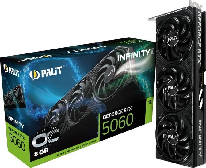 Видеокарта GeForce RTX 5060, 8Gb GDDR7 128bit, Palit RTX 5060 INFINITY 3 OC NE75060T19P1-GB2063S, RTL