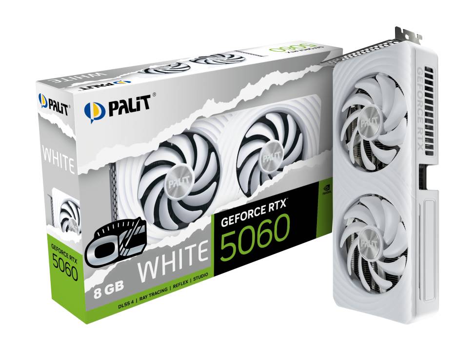 Видеокарта GeForce RTX 5060, 8Gb GDDR7 128bit, Palit RTX 5060 WHITE OC NE75060U19P1-GB2063M, RTL
