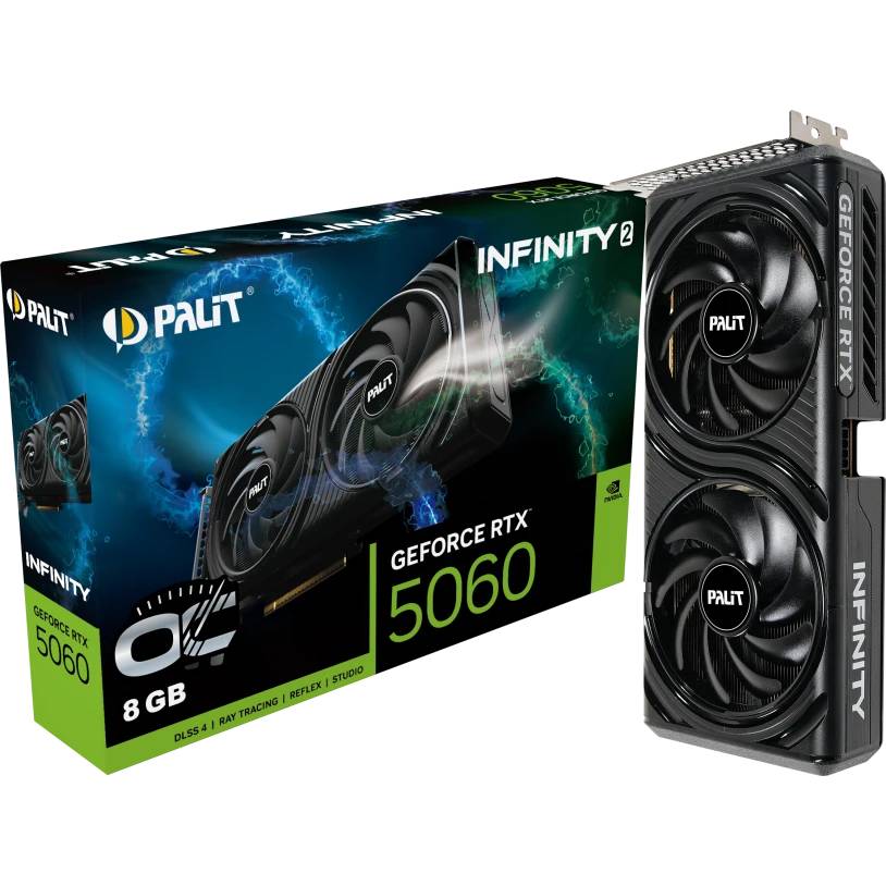 Видеокарта GeForce RTX 5060, 8Gb GDDR7 128bit, Palit RTX 5060 INFINITY 2 OC NE75060V19P1-GB2063L, RTL