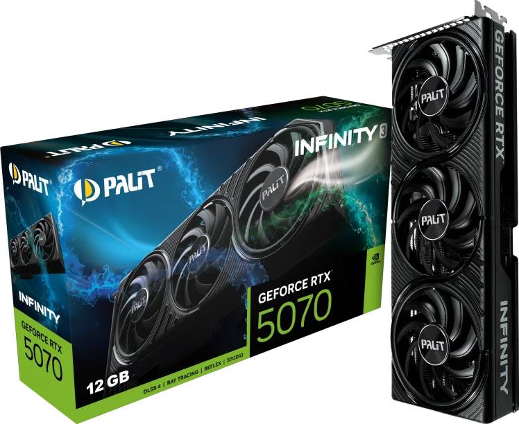 Видеокарта GeForce RTX 5070, 12Gb GDDR7 192bit, Palit RTX 5070 Infinity 3 NE75070019K9-GB2050S, RTL