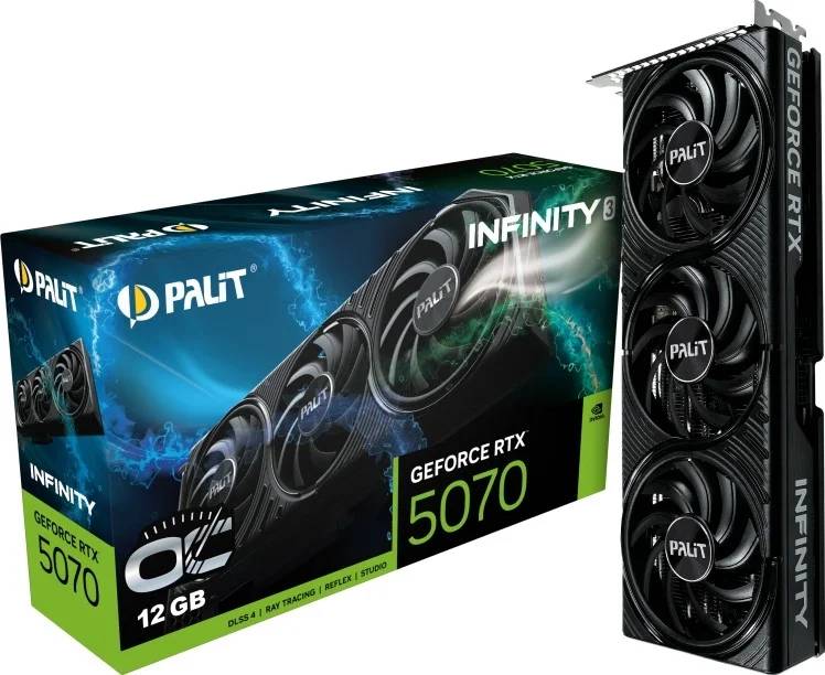 Видеокарта GeForce RTX 5070, 12Gb GDDR7 192bit, Palit RTX 5070 Infinity 3 OC NE75070S19K9-GB2050S, RTL