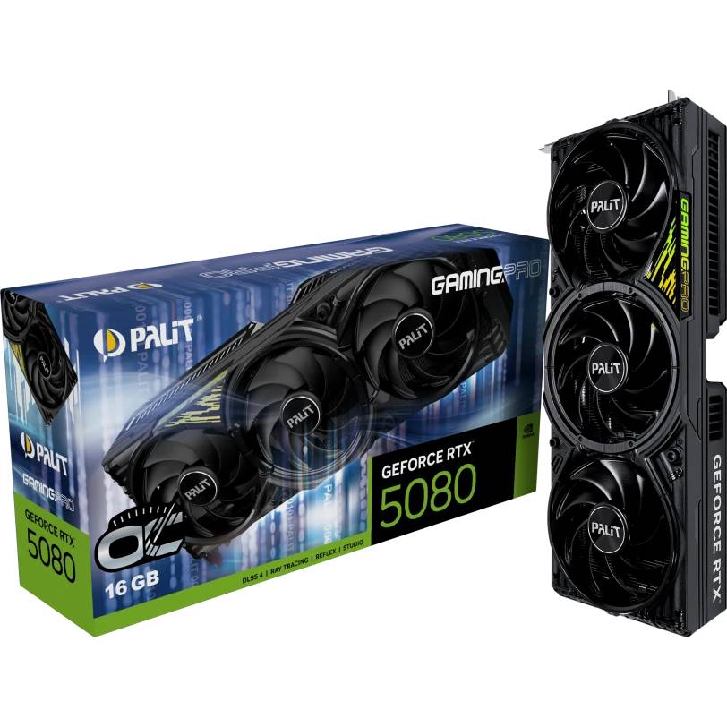 Видеокарта GeForce RTX 5080, 16Gb GDDR7 256bit, Palit GamingPro OC V1 NE75080S19T2-GB2031Y, RTL