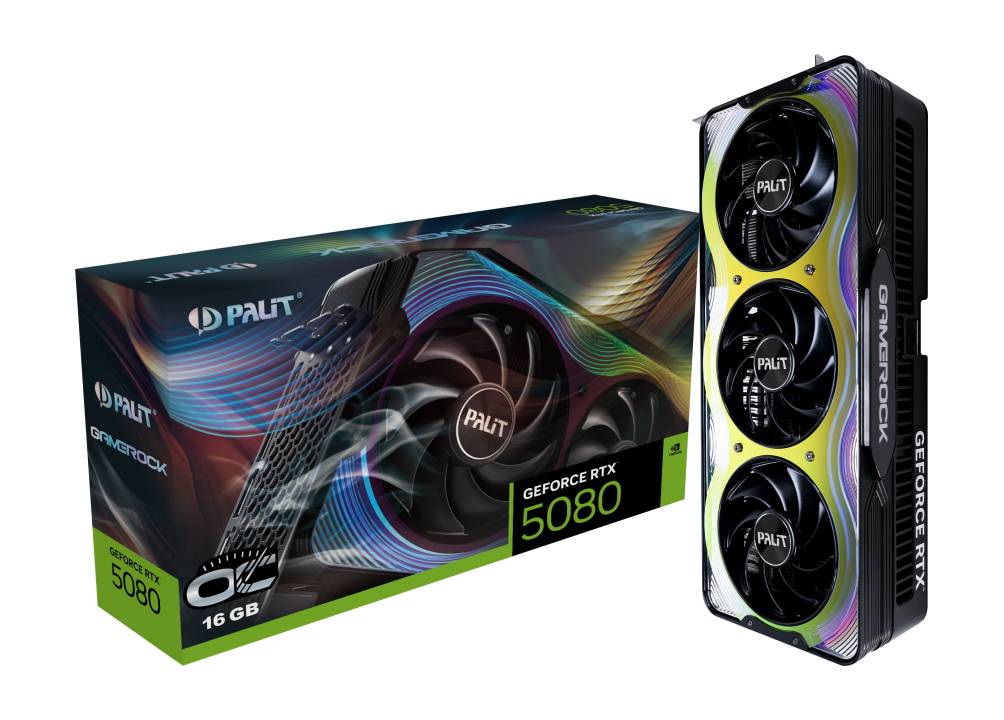 Видеокарта GeForce RTX 5080, 16Gb GDDR7 256bit, Palit GameRock OC NE75080T19T2-GB2030G, RTL