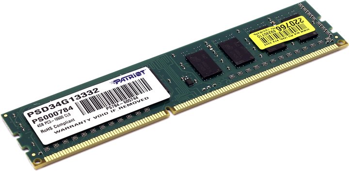 Оперативная память 4Gb Patriot Signature PSD34G13332, DDR III, PC-10600, 1333MHz, 1.5V