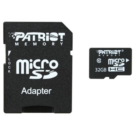 Карта памяти 32Gb Patriot PSF32GMCSDHC10, SD Micro, SDHC Class 10, UHS-I U1, переходник