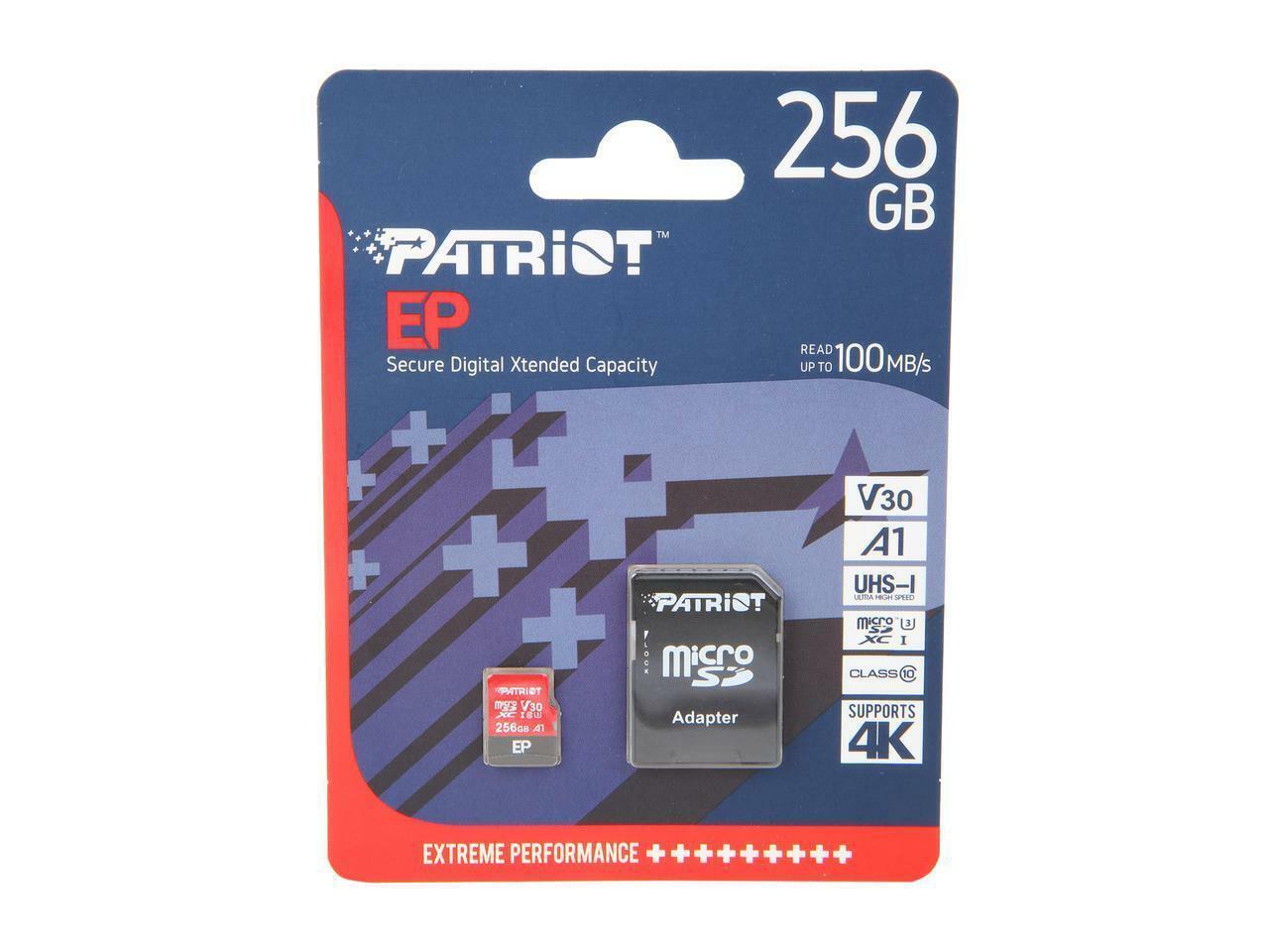 Карта памяти 256Gb Patriot PEF256GEP31MCX, SD Micro, SDXC Class 10, UHS-I U3, переходник