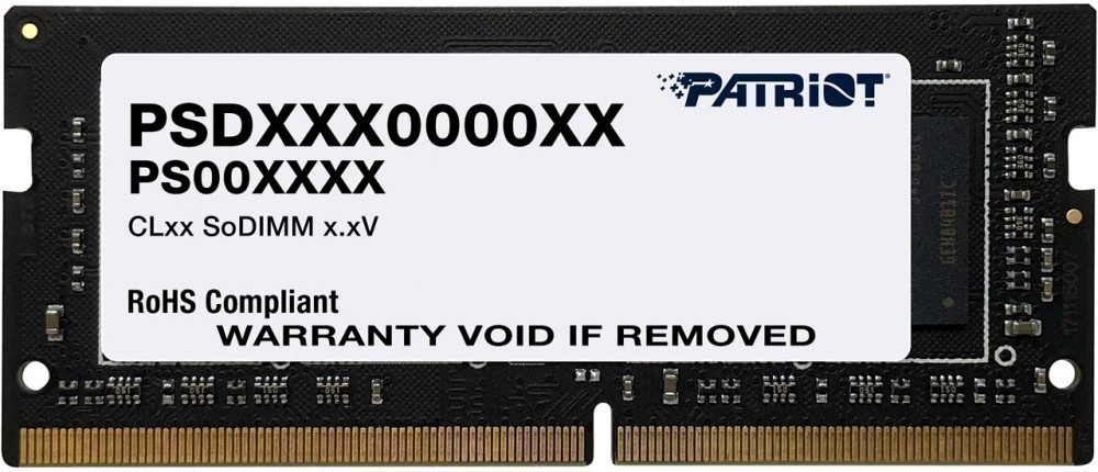 Оперативная память для ноутбука 8Gb Patriot Signature PSD48G320081S, SODIMM DDR IV, PC-25600, 3200MHz