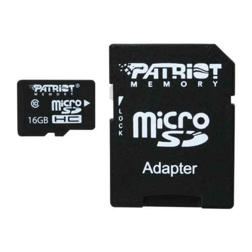 Карта памяти 16Gb Patriot PSF16GMCSDHC10, SD Micro, SDHC Class 10, переходник