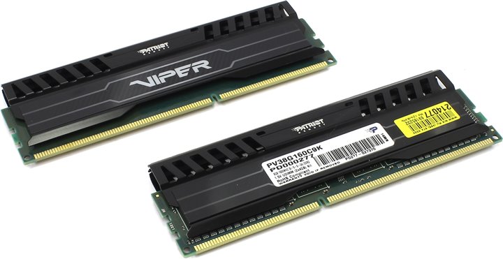Оперативная память 8Gb Patriot Viper 3 Black Mamba PV38G160C9K, DDR III, PC-12800, 1600MHz, kit 2x4Gb, 1.5V