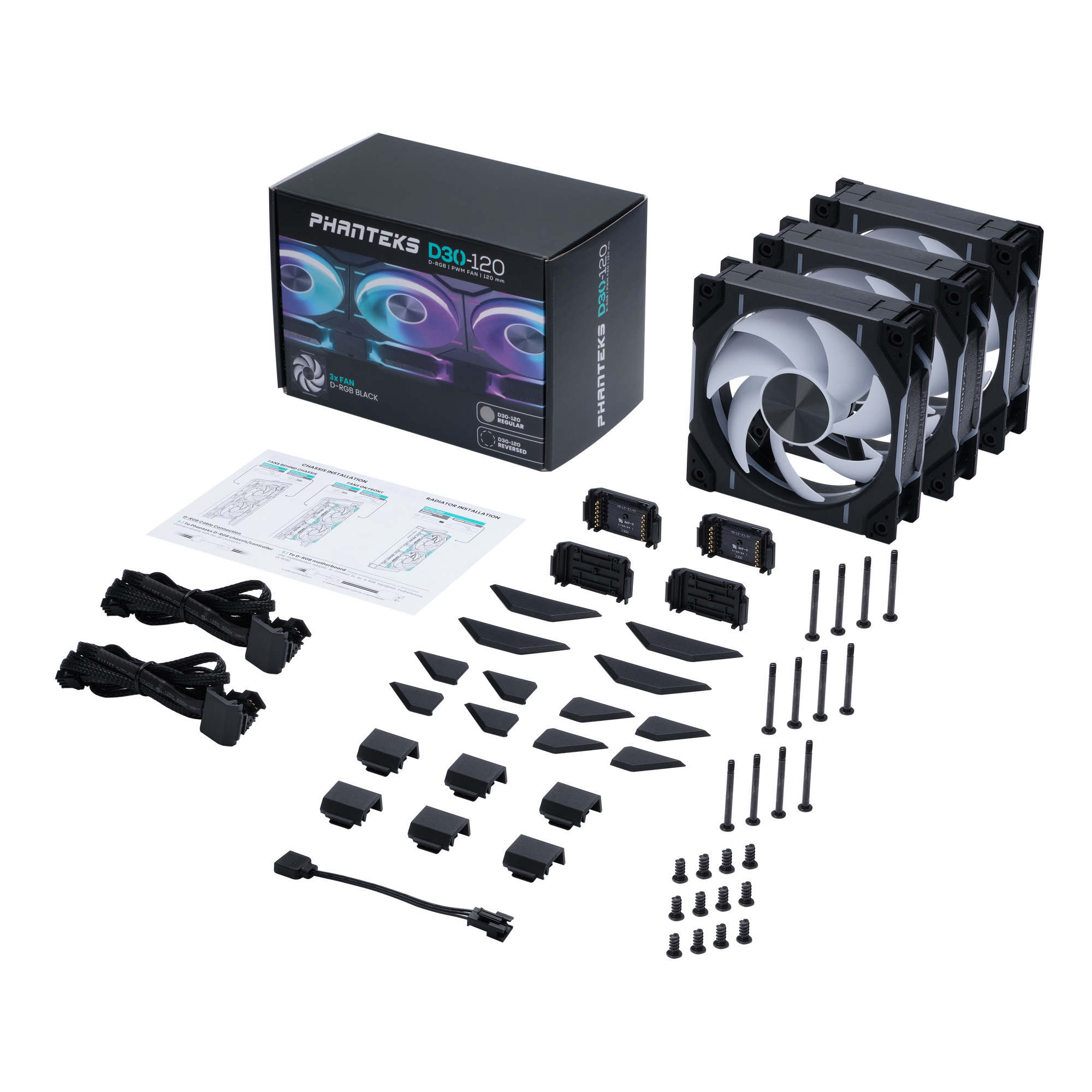 Вентилятор 12x12см Phanteks D30 DRGB Black PH-F120D30_DRGB_PWM_BK01_3P, 3шт