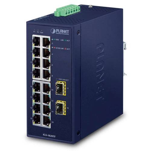 Коммутатор PLANET IGS-1820TF, 16xLAN 1Gbps, 2xSFP 1Gbps