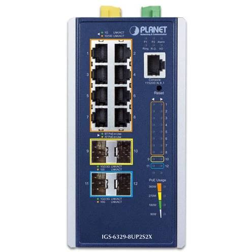 Коммутатор PLANET IGS-6329-8UP2S2X, 8xLAN 1Gbps, 4xSFP, PoE