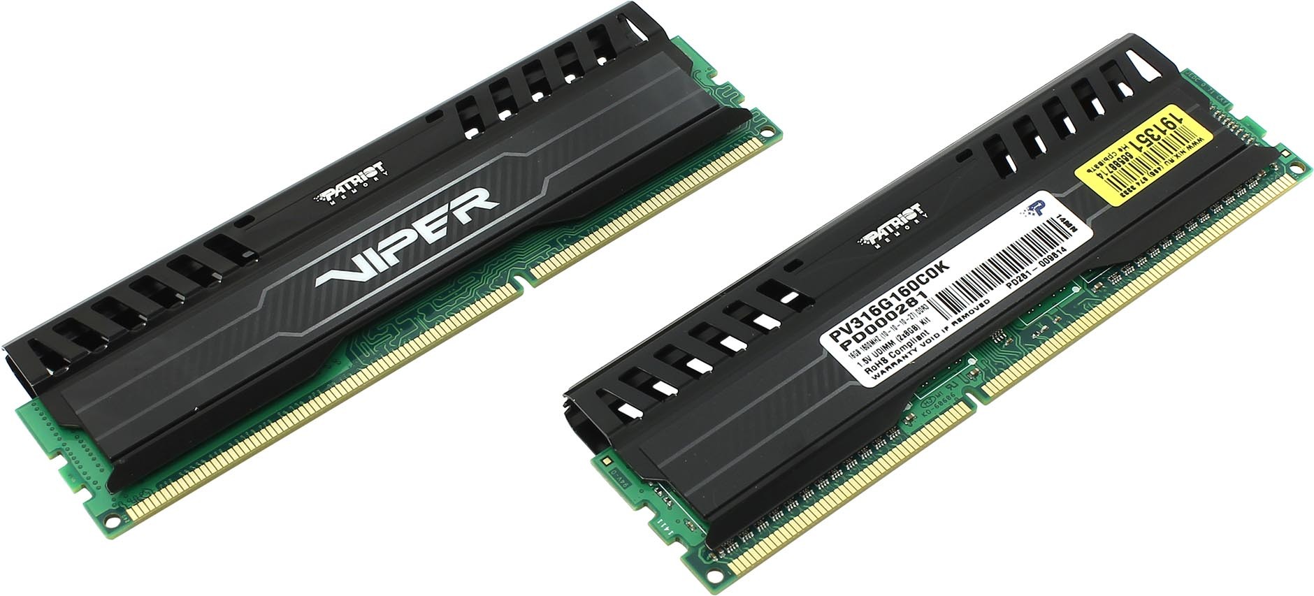 Оперативная память 16Gb Patriot Viper 3 Black Mamba PV316G160C0K, DDR III, PC-12800, 1600MHz, kit 2x8Gb, 1.5V