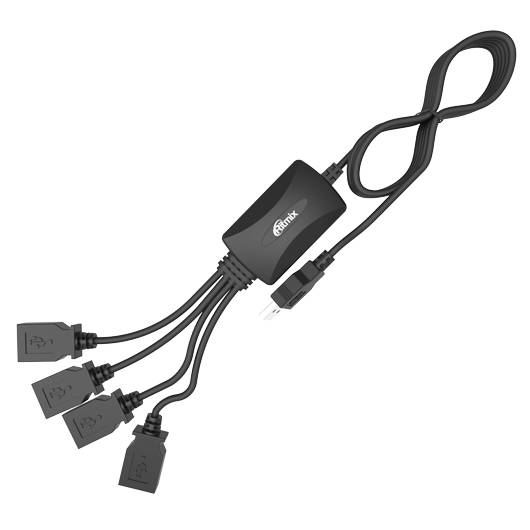 Разветвитель USB Hub Ritmix CR-2405, USB 2.0, 1in - 4out, черный