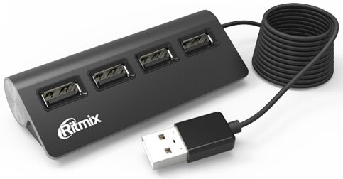 Разветвитель USB Hub Ritmix CR-2400, USB 2.0, 1in - 4out, черный