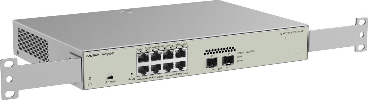 Коммутатор Ruijie RG-NBS3100-8GT2SFP-P-V2, 8xSFP 1Gbps, 2xSFP, PoE