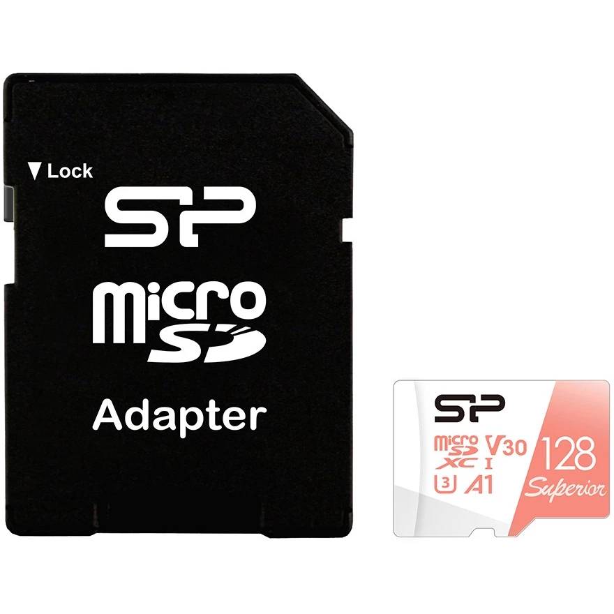 Карта памяти 128GB Silicon Power Superior SP128GBSTXDV3V20SP, SD Micro, SDXC Class 10, UHS-I U3 + адаптер