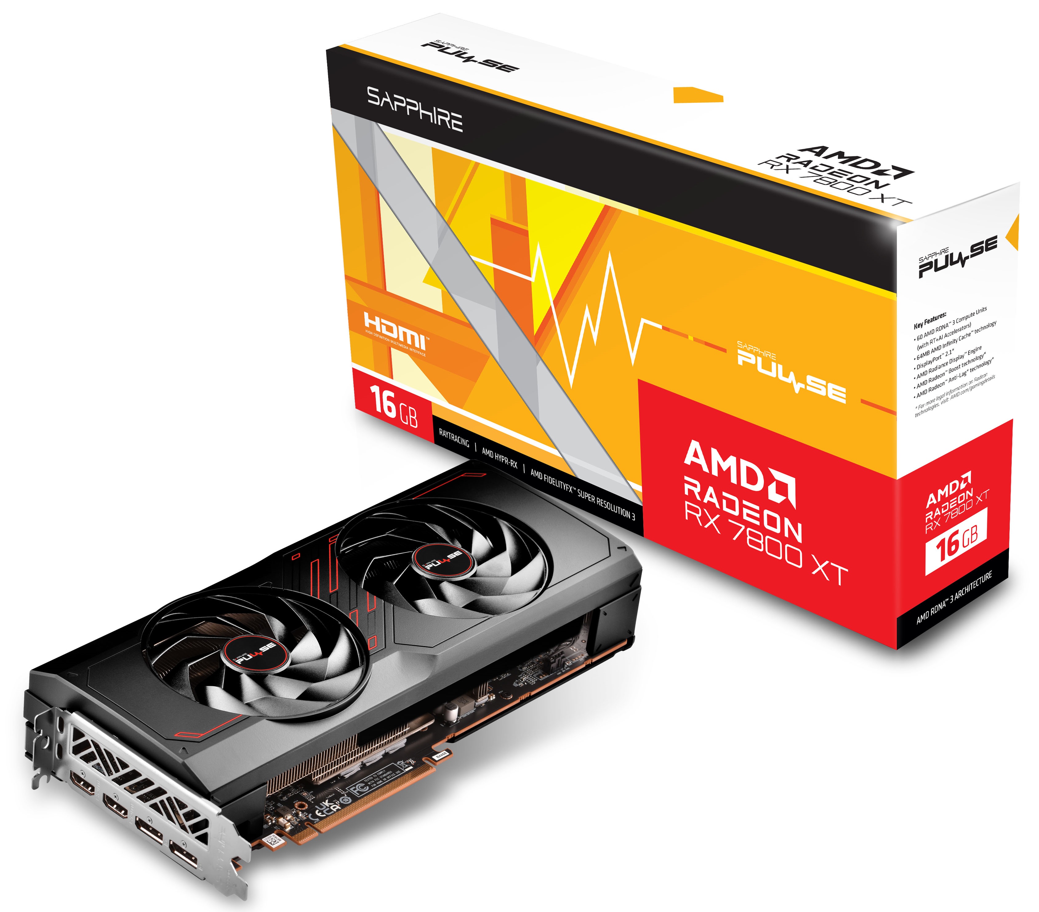 Видеокарта Radeon RX 7800 XT, 16Gb GDDR6 256bit, Sapphire Pulse 11330-02-20G, RTL