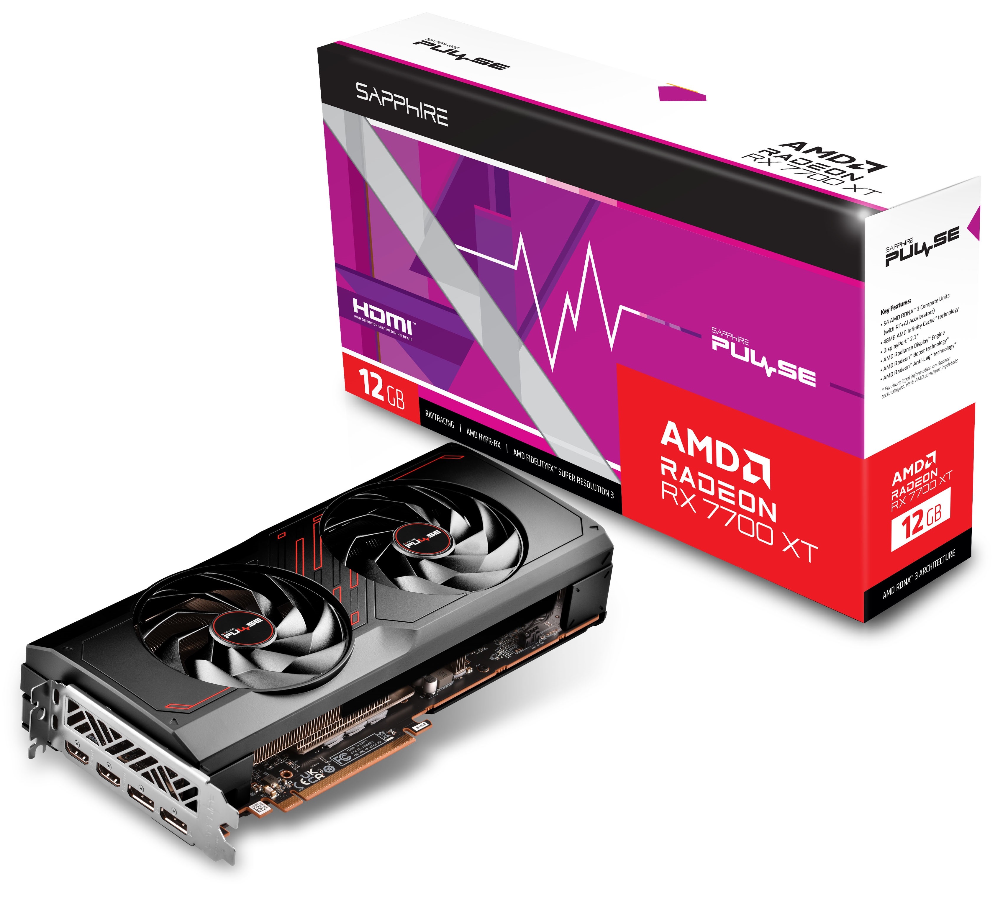 Видеокарта Radeon RX 7700 XT, 12Gb GDDR6 192bit, Sapphire Pulse 11335-04-20G, RTL