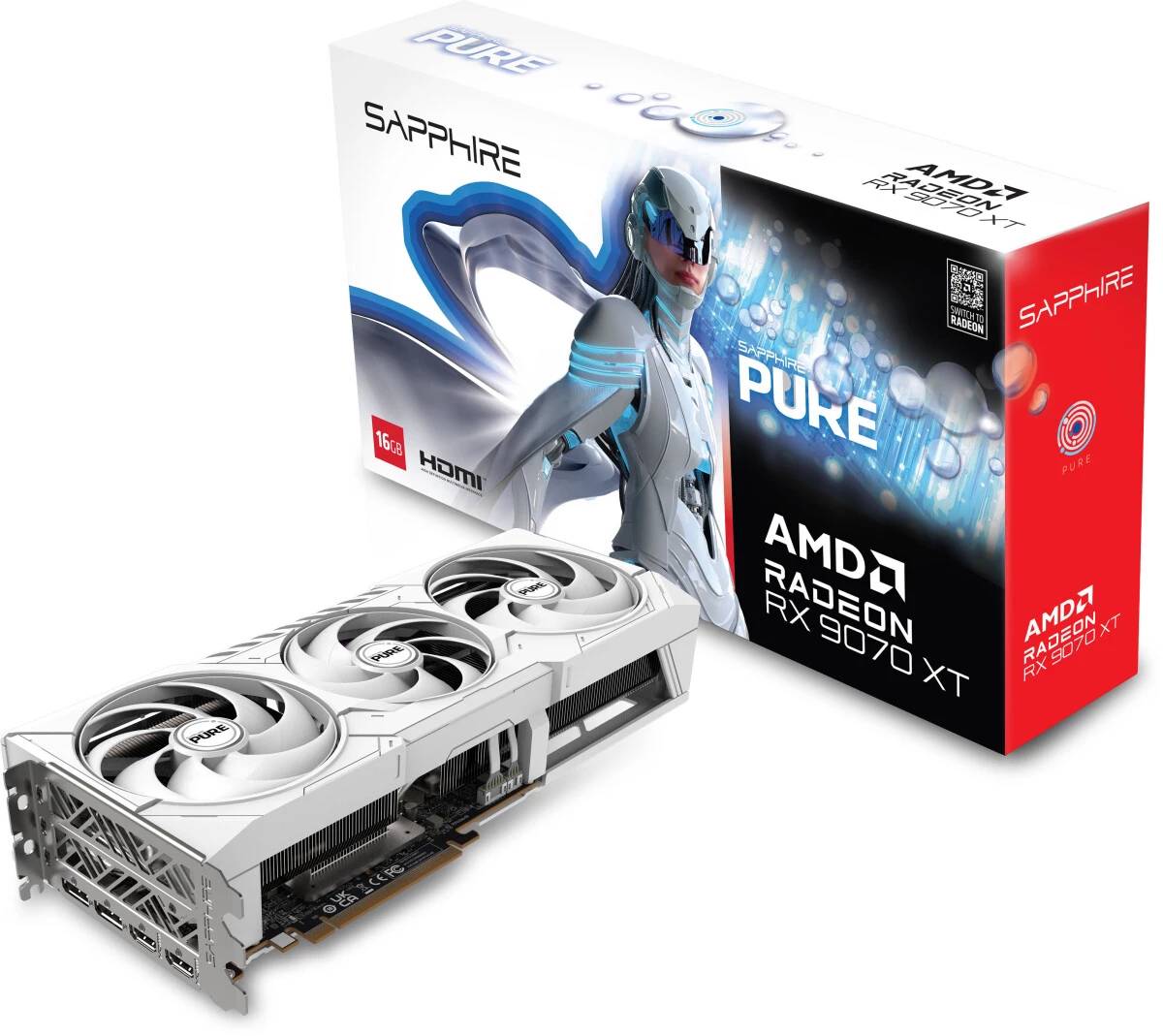 Видеокарта Radeon RX 9070 XT, 16GB GDDR6 256b, Sapphire RX 9070 XT PURE 16G 11348-02-20G, RTL