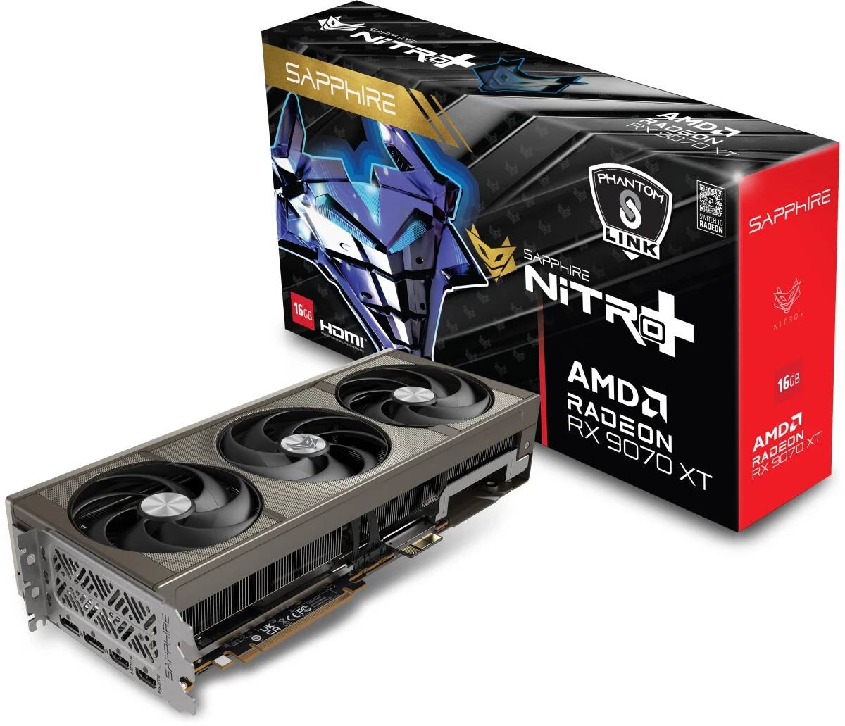 Видеокарта Radeon RX 9070 XT, 16GB GDDR6 256b, Sapphire RX 9070 XT Nitro+ PhantomLink Edition OC 16G 11348-08-20G, RTL